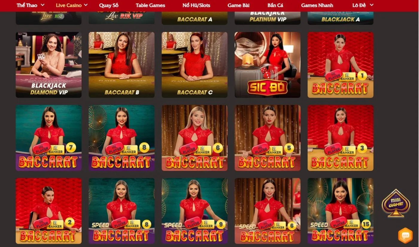 Nhà cái Xo88 thiết kế nhiều bàn cược Baccarat online cho hội viên trải nghiệm