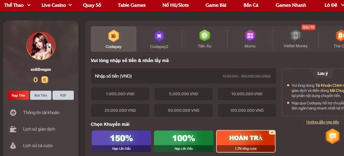 Cách nạp tiền qua codepay